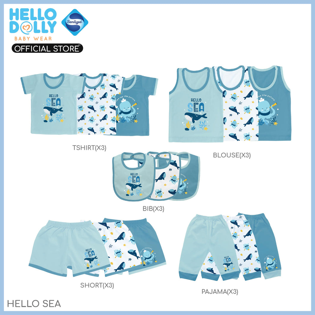 Hello Dolly  Sanitized Baby Wear pack of 3's ( Hello Sea ) | Infants Wear