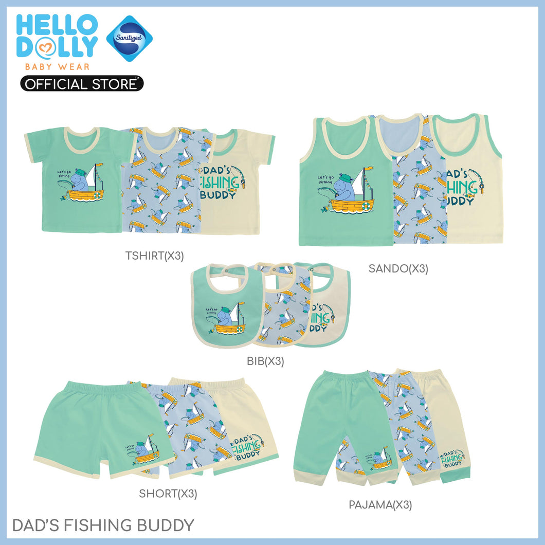 Hello Dolly  Sanitized Baby Wear pack of 3's ( Dad's Fishing Buddy ) | Infants Wear
