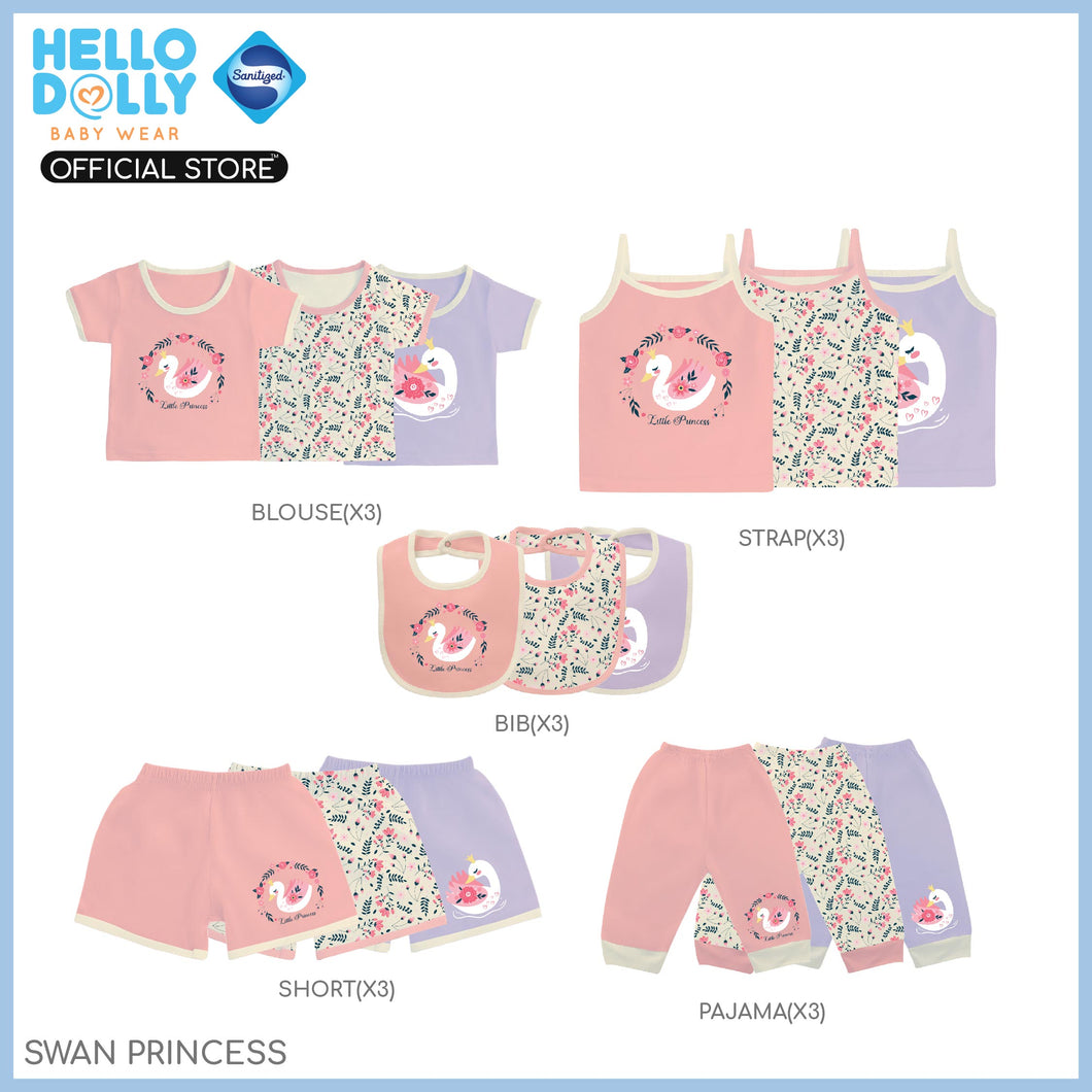 Hello Dolly Sanitized Baby Wear pack of 3's  ( Swan Princess ) | Infants Wear